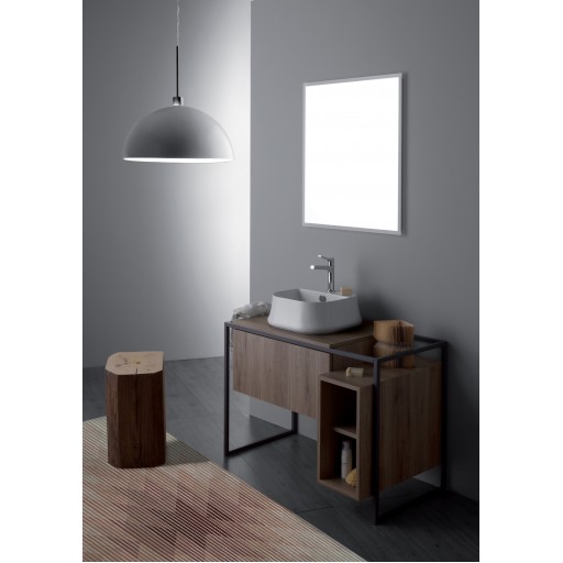 Frame badrumsmöbel 105 cm med grå metallram och trycköppnande låda, ek