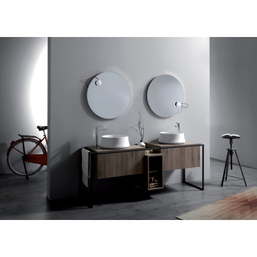 Frame badrumsmöbel 181 cm med grå metallram och trycköppnande lådor, ek